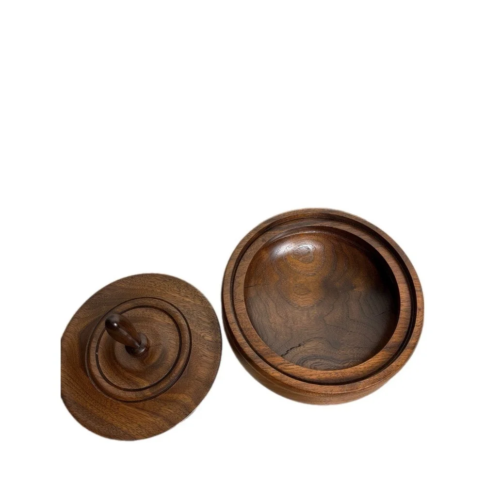 Vintage Wooden Bowl With Lid Mixed‎ Walnut Hand Turned MCM 70's Era Trinket Box